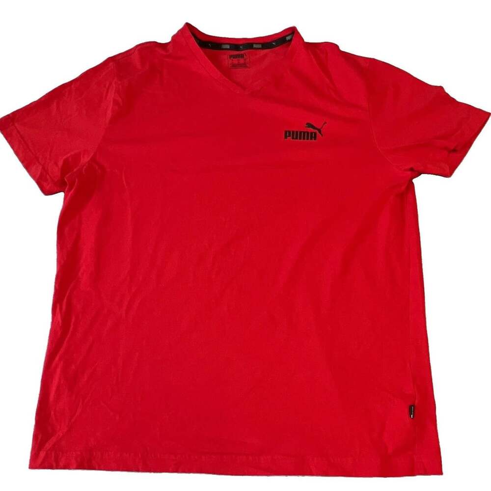 PUMA Men's XL Red/Black V-Neck Short Sleeve Polyester Tagless Logo Tee